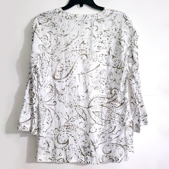 Lauren Ralph Lauren Womens Long Sleeve Top Size S White 100% Linen Floral Tunic - Picture 2 of 8